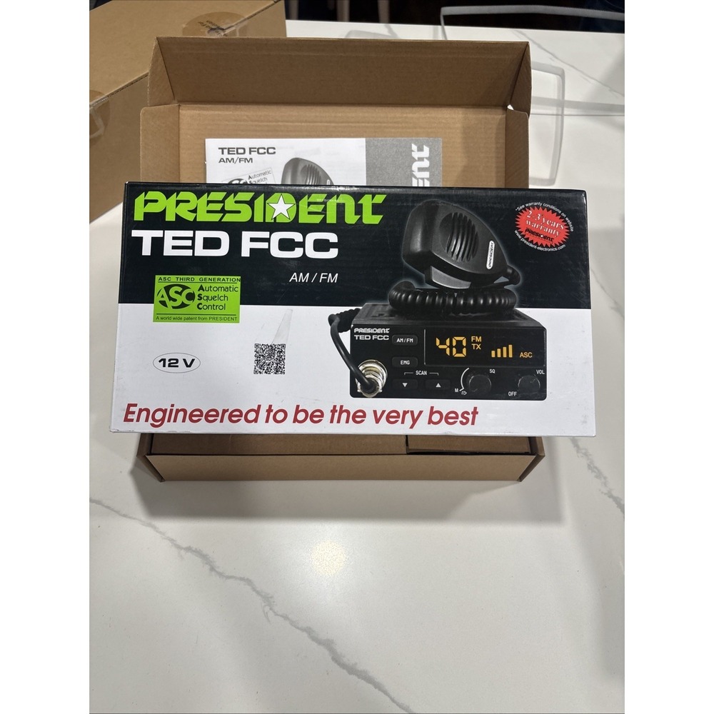 President Ted FCC 40 Channel AM/FM CB Radio 12V with 2 Emergency Channels NEW